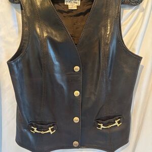 Celine Vintage Stagecoach Leather Vest 
Made In France, Brown
